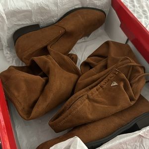 Guess Simplee Brown Over the Knee Lace Up Boots